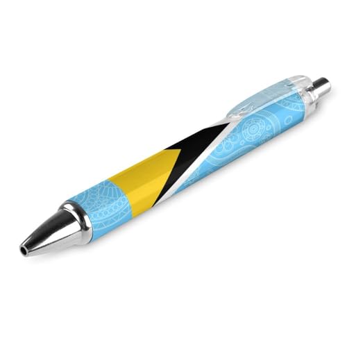 QIJIUU Kugelschreiber mit Saint Lucia Flagge, Paisley-Muster, lustig, gemustert, einziehbar, schwarz, runder Schaft, feine Spitze, 0,5 mm, 1 Stück von QIJIUU