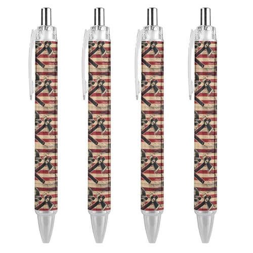 QIJIUU Kugelschreiber mit amerikanischer Flagge, lustig, gemustert, einziehbar, schwarz, runder Schaft, feine Spitze, 0,5 mm, 1 Stück von QIJIUU