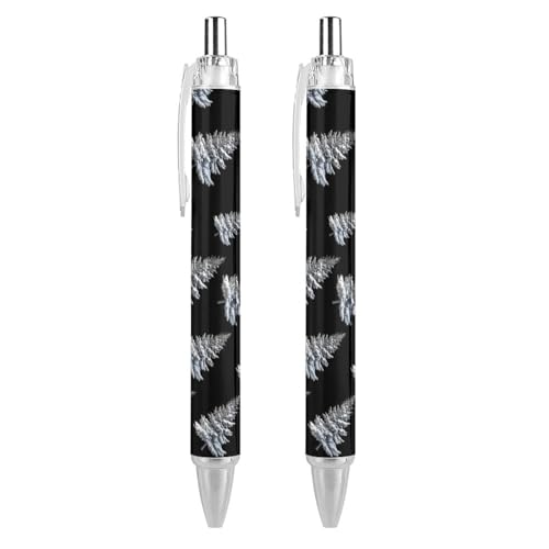 QIJIUU Kugelschreiber mit schneebedecktem Kiefernbaum, glattes Schreiben, Gelschreiber, 0,5 mm, feine schwarze Tinte, Bürobedarf, 2 Stück von QIJIUU