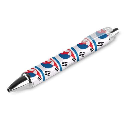QIJIUU Kugelschreiber mit südkoreanischer Flagge, lustig, gemustert, einziehbar, schwarz, runder Schaft, feine Spitze, 0,5 mm, 1 Stück von QIJIUU