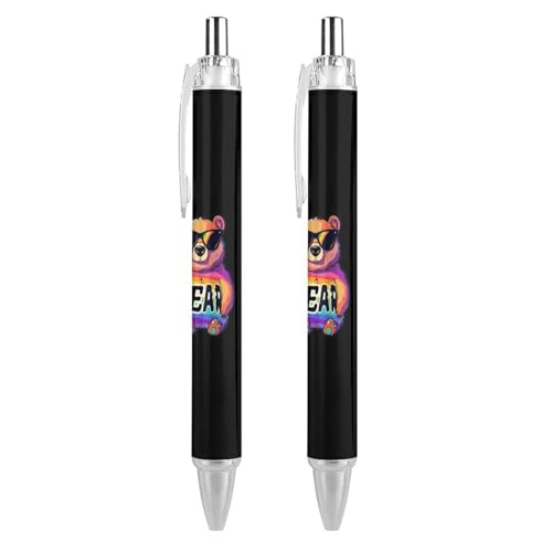 QIJIUU LGBT Proud Bear Kugelschreiber, schwarze Tinte, einziehbarer Schreibstift für Männer und Frauen, Bürobedarf, 2 Stück von QIJIUU