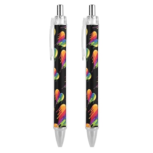 QIJIUU LGBTQ Kugelschreiber mit tropfendem Herz, schwarze Tinte, einziehbarer Stift für glattes Schreiben, 0,5 mm, feines Bürozubehör, Geschenke, 2 Stück von QIJIUU