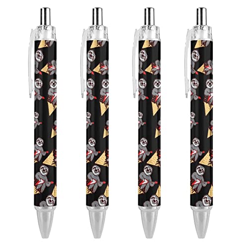 QIJIUU Lustige Gitarren-Faultier-Kugelschreiber, 0,5 mm, feine Spitze, einziehbar, schwarze Tinte, zum Schreiben, 4 Stück von QIJIUU