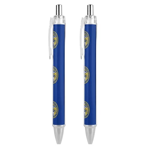 QIJIUU Lustige Kugelschreiber, Flagge von Nebraska, schwarze Tinte, einziehbarer Stift für glattes Schreiben, 0,5 mm, feines Bürozubehör, Geschenke, 2 Stück von QIJIUU
