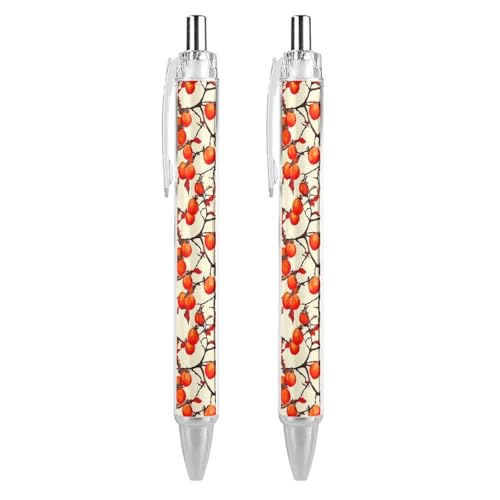 QIJIUU Lustige Kugelschreiber, rote Kakis, schwarze Tinte, einziehbarer Stift für glattes Schreiben, 0,5 mm, feines Bürozubehör, Geschenke, 2 Stück von QIJIUU