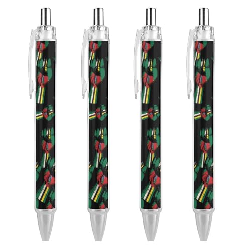 QIJIUU Lustige Kugelschreiber Dominica Flag Nation Spirit, schwarze Tinte, einziehbarer Stift für glattes Schreiben, 0,5 mm, feines Bürozubehör, Geschenke, 4 Stück von QIJIUU