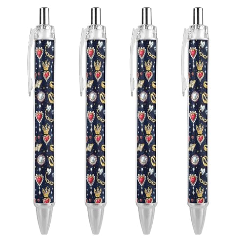 QIJIUU Lustige Kugelschreiber für Schmuck, Ringe, Halskette, schwarze Tinte, einziehbarer Stift für glattes Schreiben, 0,5 mm, feines Bürozubehör, Geschenke, 4 Stück von QIJIUU