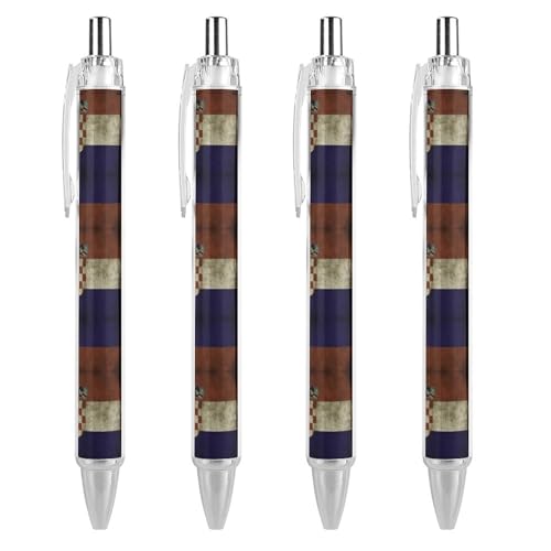 QIJIUU Lustige Kugelschreiber im Vintage-Stil mit kroatischer Flagge, schwarze Tinte, einziehbarer Stift für glattes Schreiben, 0,5 mm, feines Bürozubehör, Geschenke, 4 Stück von QIJIUU