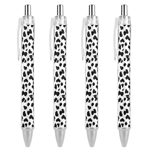 QIJIUU Lustige Kugelschreiber mit Dalmatiner-Muster, schwarze Tinte, einziehbarer Stift für glattes Schreiben, 0,5 mm, feines Bürozubehör, Geschenke, 4 Stück von QIJIUU