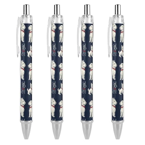 QIJIUU Lustige Kugelschreiber mit Scottish Terrier und schwarzer Tinte, einziehbarer Stift für glattes Schreiben, 0,5 mm, feines Bürozubehör, Geschenke, 4 Stück von QIJIUU