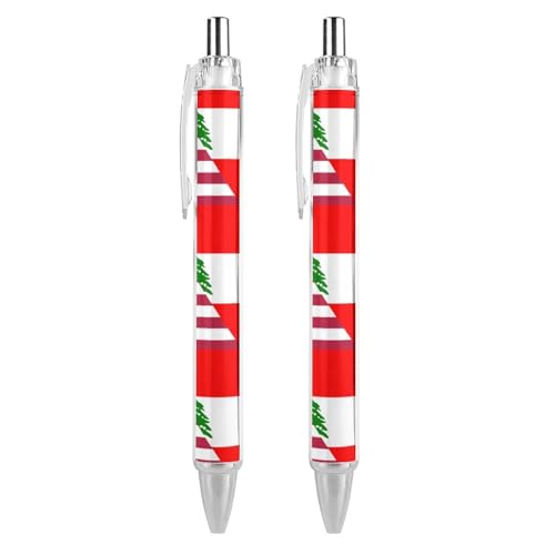 QIJIUU Lustige Kugelschreiber mit US- und Libanesische Flagge, schwarze Tinte, einziehbarer Stift für glattes Schreiben, 0,5 mm, feines Bürozubehör, Geschenke, 2 Stück von QIJIUU