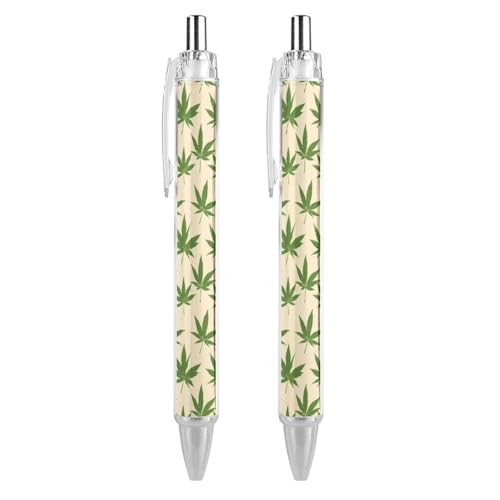 QIJIUU Lustige Kugelschreiber mit Unkrautmuster, schwarze Tinte, einziehbarer Stift für glattes Schreiben, 0,5 mm, feines Bürozubehör, Geschenke, 2 Stück von QIJIUU