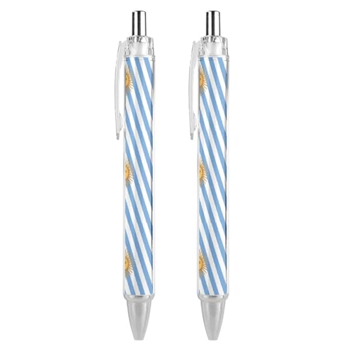 QIJIUU Lustige Kugelschreiber mit argentinischer Flagge, schwarze Tinte, einziehbarer Stift für glattes Schreiben, 0,5 mm, feines Bürozubehör, Geschenke, 2 Stück von QIJIUU