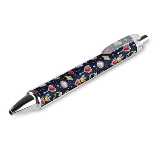 QIJIUU Lustiger Kugelschreiber für Schmuck, Ringe, Halskette, schwarze Tinte, einziehbarer Stift für glattes Schreiben, 0,5 mm, feines Bürozubehör, Geschenke, 1 Stück von QIJIUU