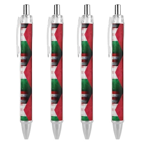 QIJIUU Lustiger Kugelschreiber im Vintage-Stil, US- und Palästina-Flagge, schwarze Tinte, einziehbarer Stift für glattes Schreiben, 0,5 mm, feines Bürozubehör, Geschenke, 4 Stück von QIJIUU