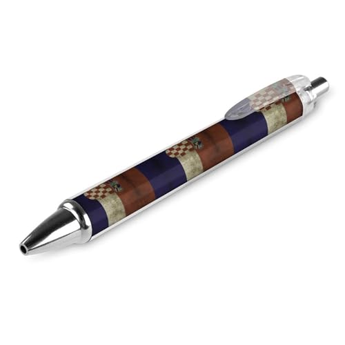 QIJIUU Lustiger Kugelschreiber im Vintage-Stil mit kroatischer Flagge, schwarze Tinte, einziehbarer Stift für glattes Schreiben, 0,5 mm, feines Bürozubehör, Geschenke, 1 Stück von QIJIUU