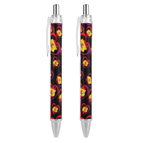 QIJIUU Lustiger Kugelschreiber mit Aufschrift "Flag Heart Love", schwarze Tinte, einziehbarer Stift für glattes Schreiben, 0,5 mm, feines Bürozubehör, Geschenke, 2 Stück von QIJIUU