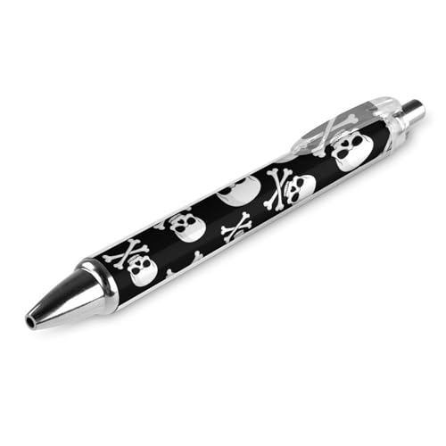 QIJIUU Lustiger Kugelschreiber mit Totenkopf und gekreuzten Knochen, schwarze Tinte, einziehbarer Stift für glattes Schreiben, 0,5 mm, feines Bürozubehör, Geschenke, 1 Stück von QIJIUU