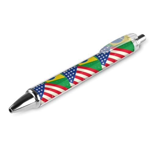QIJIUU Lustiger Kugelschreiber mit US-Flagge von Brasilien, schwarze Tinte, einziehbarer Stift für glattes Schreiben, 0,5 mm, feines Bürozubehör, Geschenke, 1 Stück von QIJIUU