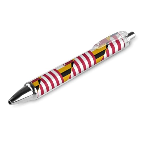 QIJIUU Lustiger Kugelschreiber mit US- und Maryland-Staatsflagge, schwarze Tinte, einziehbarer Stift für glattes Schreiben, 0,5 mm, feines Bürozubehör, Geschenke, 1 Stück von QIJIUU
