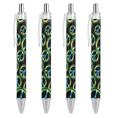 QIJIUU Lustiger Kugelschreiber mit brasilianischer Flagge, schwarze Tinte, einziehbarer Stift für glattes Schreiben, 0,5 mm, feines Bürozubehör, Geschenke, 4 Stück von QIJIUU