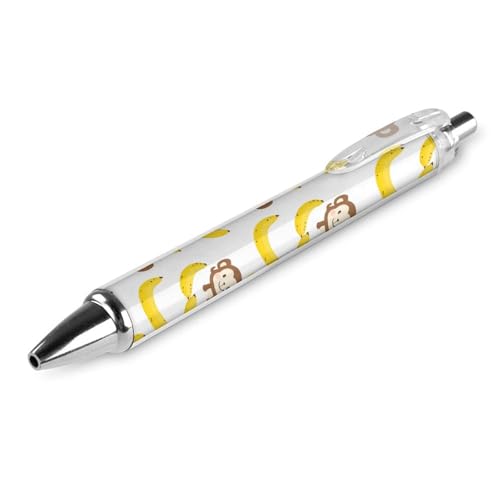 QIJIUU Lustiger Kugelschreiber mit niedlichem Affen- und Bananenmuster, schwarze Tinte, einziehbarer Stift für glattes Schreiben, 0,5 mm, feines Bürozubehör, Geschenke, 1 Stück von QIJIUU