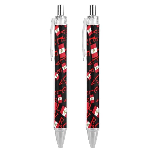 QIJIUU Lustiger Kugelschreiber mit peruanischer Flagge, schwarze Tinte, einziehbarer Stift für glattes Schreiben, 0,5 mm, feines Bürozubehör, Geschenke, 2 Stück von QIJIUU