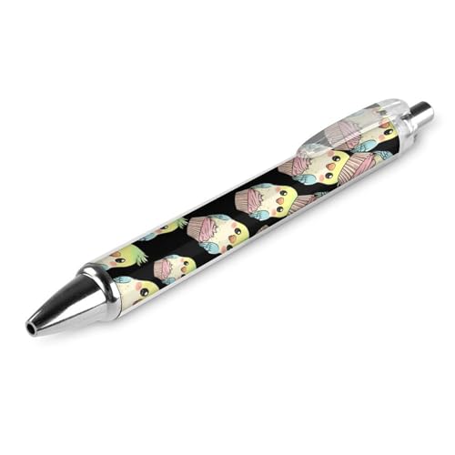 QIJIUU Lustiger Kugelschreiber mit süßem Vogel-Cupcake-Motiv, schwarze Tinte, einziehbarer Stift für glattes Schreiben, 0,5 mm, feines Bürozubehör, Geschenke, 1 Stück von QIJIUU
