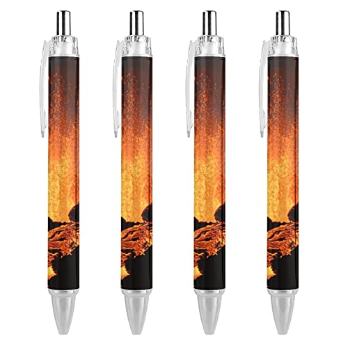 QIJIUU Magma Volcanoes Eruption Kugelschreiber, 0,5 mm, feine Spitze, einziehbar, schwarze Tinte, zum Schreiben, 4 Stück von QIJIUU