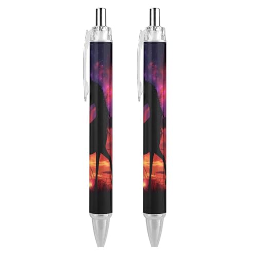 QIJIUU Mystic Sunset Einhorn-Kugelschreiber, schwarze Tinte, einziehbarer Schreibstift für Männer und Frauen, Bürobedarf, 2 Stück von QIJIUU