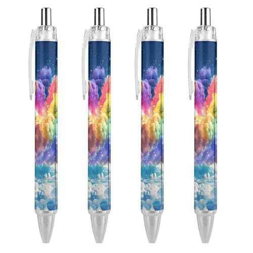 QIJIUU Niedliche Regenbogen-Corgi-Kugelschreiber, schwarze Tinte, einziehbarer Schreibstift für Männer und Frauen, Bürobedarf, 4 Stück von QIJIUU