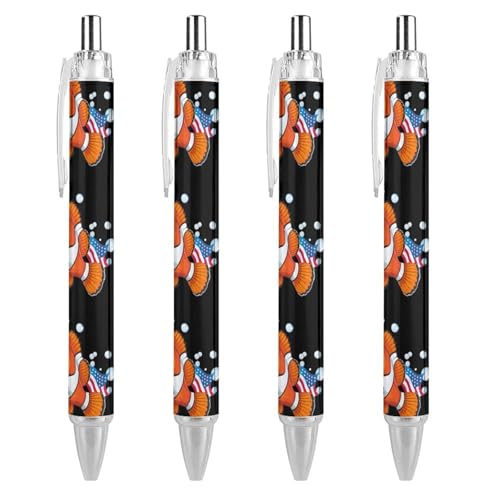 QIJIUU Niedlicher Clownfisch-Kugelschreiber mit amerikanischer Flagge, lustig, gemustert, einziehbar, schwarz, runder Schaft, feine Spitze, 0,5 mm, 1 Stück von QIJIUU