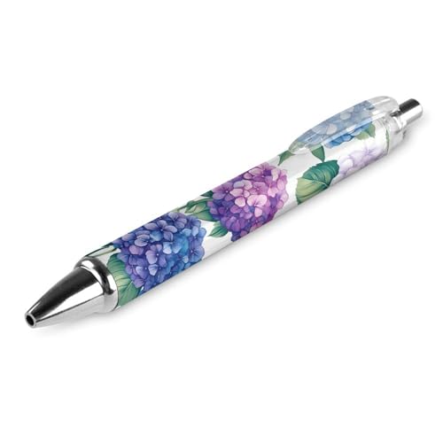 QIJIUU Niedlicher Kugelschreiber mit Hortensien, Blumen, einziehbar, 0,5 mm, für Damen und Herren, Büro, 1 Stück von QIJIUU