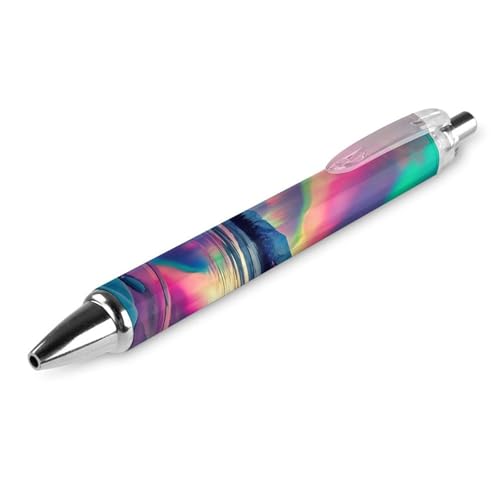 QIJIUU Northern Lights Night bedruckter einziehbarer Kugelschreiber, blaue Kugelschreiber, 0,5 mm Spitze, für Arbeit und Büro, 1 Stück von QIJIUU
