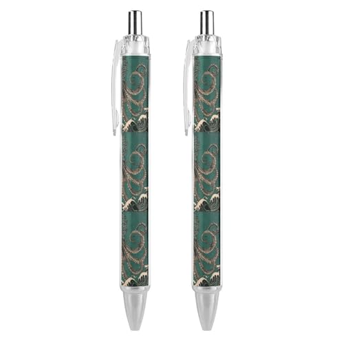 QIJIUU Octopus Wave Lustige Kugelschreiber, schwarze Tinte, einziehbarer Stift für glattes Schreiben, 0,5 mm, feines Bürozubehör, Geschenke, 2 Stück von QIJIUU