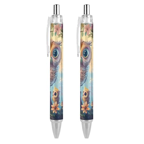 QIJIUU Owl Mama Kugelschreiber, schwarze Tinte, Kugelschreiber, einziehbarer Schreibstift für Männer und Frauen, Bürobedarf, 2 Stück von QIJIUU