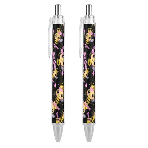 QIJIUU Queen and Funny Kugelschreiber, schwarze Tinte, einziehbarer Stift für glattes Schreiben, 0,5 mm, feines Bürozubehör, Geschenke, 2 Stück von QIJIUU