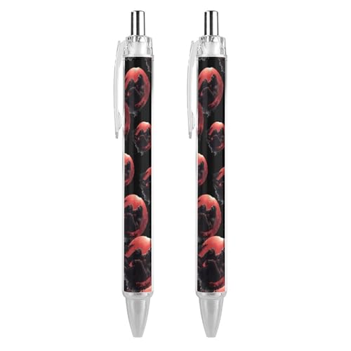 QIJIUU Red Moon Lustige Kugelschreiber, schwarze Tinte, einziehbarer Stift für glattes Schreiben, 0,5 mm, feines Bürozubehör, Geschenke, 2 Stück von QIJIUU