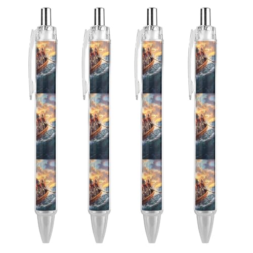 QIJIUU Ruderteam von Skelett-Schloss, lustige Kugelschreiber, schwarze Tinte, einziehbarer Stift für glattes Schreiben, 0,5 mm, feines Bürozubehör, Geschenke, 4 Stück von QIJIUU