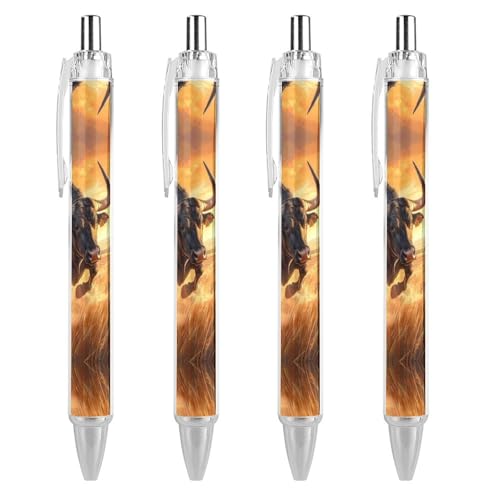 QIJIUU Running Black Bull Lustige Kugelschreiber, schwarze Tinte, einziehbarer Stift für glattes Schreiben, 0,5 mm, feines Bürozubehör, Geschenke, 4 Stück von QIJIUU