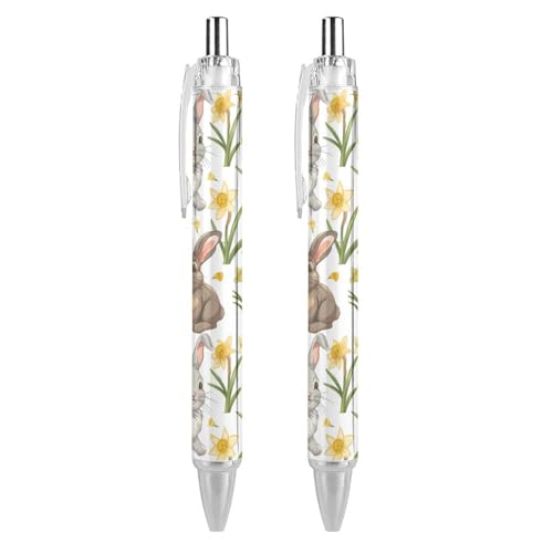 QIJIUU Schöne Blumen Bunny Kugelschreiber, schwarze Tinte, Kugelschreiber, einziehbarer Schreibstift für Männer und Frauen, Bürobedarf, 2 Stück von QIJIUU
