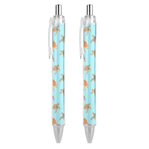 QIJIUU Sea Turtles niedliche, lustige Kugelschreiber, schwarze Tinte, einziehbarer Stift für glattes Schreiben, 0,5 mm, feines Bürozubehör, Geschenke, 2 Stück von QIJIUU