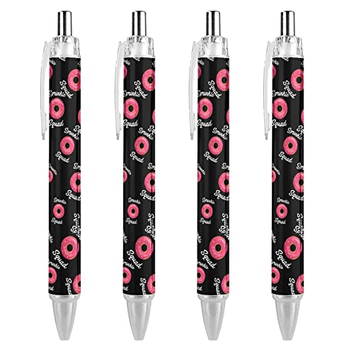 QIJIUU Sprinkle Squad Donut-Kugelschreiber, 0,5 mm, feine Spitze, einziehbar, schwarze Tinte, zum Schreiben, 4 Stück von QIJIUU