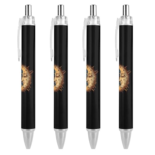 QIJIUU Sun Moon Kugelschreiber, schwarze Tinte, einziehbarer Schreibstift für Männer und Frauen, Bürobedarf, 4 Stück von QIJIUU