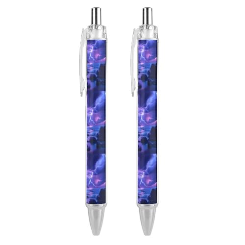 QIJIUU Thunder Over Ocean Lustiger Kugelschreiber, schwarze Tinte, einziehbarer Stift für glattes Schreiben, 0,5 mm, feines Bürozubehör, Geschenke, 2 Stück von QIJIUU