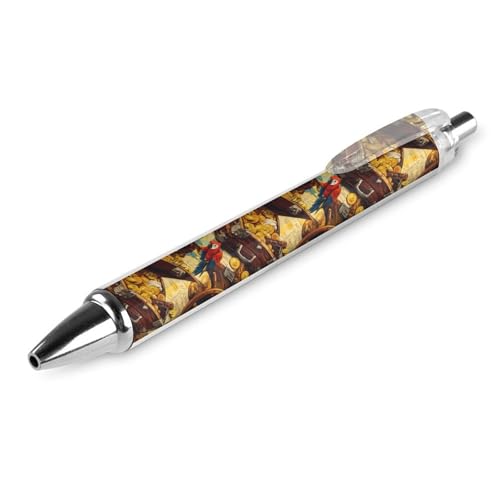 QIJIUU Treasure And Parrot Lustige Kugelschreiber, schwarze Tinte, einziehbarer Stift für glattes Schreiben, 0,5 mm, feines Bürozubehör, Geschenke, 1 Stück von QIJIUU