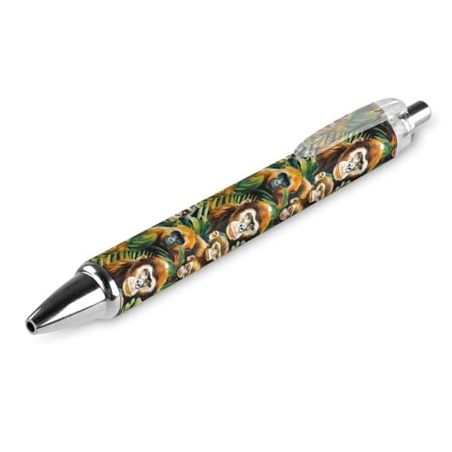 QIJIUU Tropical Monkey Kugelschreiber, lustig, gemustert, einziehbar, schwarz, runder Schaft, feine Spitze, 0,5 mm, 1 Stück von QIJIUU