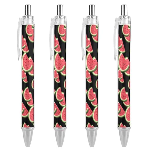 QIJIUU Wassermelonen-Kugelschreiber, schwarze Tinte, einziehbarer Stift für glattes Schreiben, 0,5 mm, feines Bürozubehör, Geschenke, 4 Stück von QIJIUU