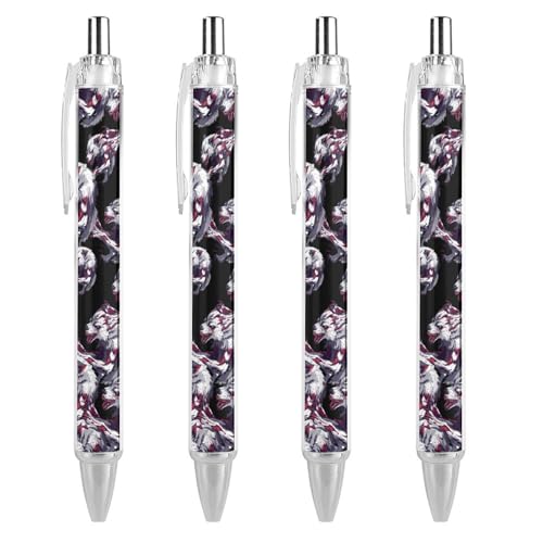 QIJIUU Werwolf Lustige Kugelschreiber, schwarze Tinte, einziehbarer Stift für glattes Schreiben, 0,5 mm, feines Bürozubehör, Geschenke, 4 Stück von QIJIUU