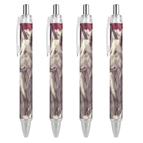 QIJIUU White Wolf Kugelschreiber mit amerikanischer Flagge, schwarze Tinte, einziehbarer Schreibstift für Männer und Frauen, Bürobedarf, 4 Stück von QIJIUU